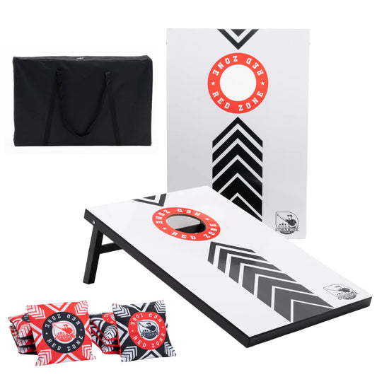 Set ENTRY LEVEL completo per cornhole 90x60 - "RED ZONE" - 2x4 borse per cornhole - Inclusa borsa per il trasporto.